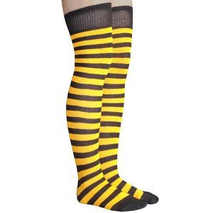 Black/Golden Yellow Striped Thigh Highs